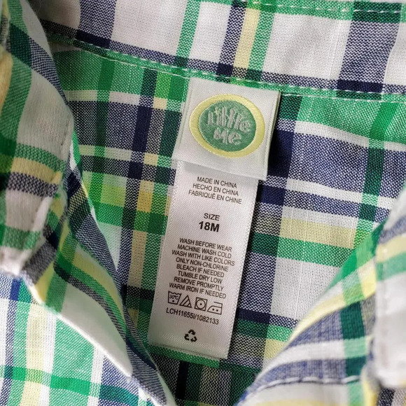 Little Me Green Blue and White Plaid Button Down Shirt Toddler Boy Size 18M NWOT - Picture 2 of 10